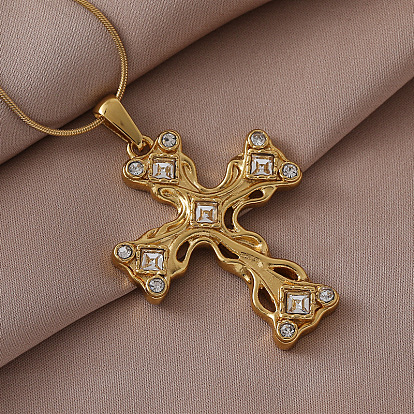 304 ожерелья с подвеской-крестиком из нержавеющей стали с прозрачным стеклом