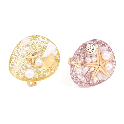 304 Открытые кольца для манжеты из нержавеющей стали и смолы, морская звезда в форме раковины, с акрилом, пайетками и имитацией пластикового жемчуга