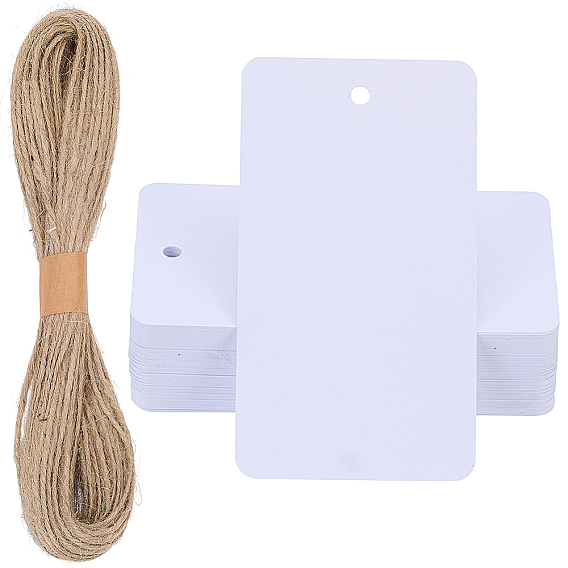 100Pcs Plastic Pendants, Rectangle, with 1Bundle Jute Twines