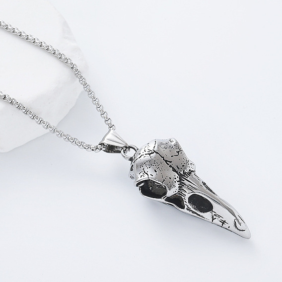 Винтажный готический череп ворона 304 подвеска из нержавеющей стали для мужчин и женщин
