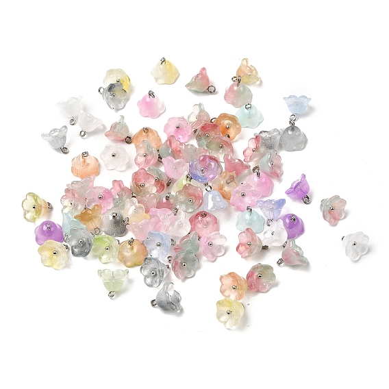 Стеклянные прелести, цветок, с латунной петлей платинового тона и блестящей пудрой, градиент цвета