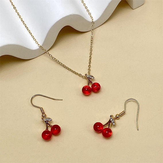 Комплекты из ожерелий и висячих серег из вишневого железа, хрустальных страз и АБС-пластика для женщин