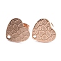Ion Plating(IP) 304 Stainless Steel Stud Earring Findings, with Ear Nuts/Earring Backs and Hole, Heart Shape with Textured