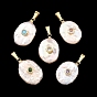 Natural Nucleated Baroque Keshi Pearl Pendants, Oval Charms with Brass Micro Pave Cubic Zirconia(Rrandom Color) Findings, Golden