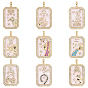 9Pcs 9 Styles Brass Micro Pave Cubic Zirconia Pendants with Enamel, Constellation with Rectangle, Rack Plating, Long-Lasting Plated, Lead Free & Cadmium Free, Real 18K Gold Plated