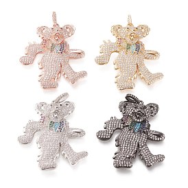 Brass Micro Pave Cubic Zirconia Pendants, with Tube Bails, Bear, Colorful