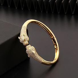 Leopard Bracelet with Micro-Inlaid Zircon, Creative Hip-hop Style and Personality Open Mouth Bangle