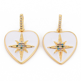 Brass Micro Pave Colorful Cubic Zirconia Pendants, with Enamel, Nickel Free, Real 18K Gold Plated, Heart
