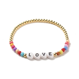 Word Love Acrylic Beaded Stretch Bracelet with Synthetic Hematite, Gemstone Jewelry for Women