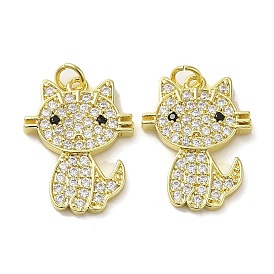 Rack Plating Brass Micro Pave Cubic Zirconia Pendants, with Jump Ring, Long-Lasting Plated, Lead Free & Cadmium Free, Cat Charms