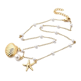 304 Женские подвески в форме ракушки из нержавеющей стали, с абс пластмассовыми жемчужными бисером, белые