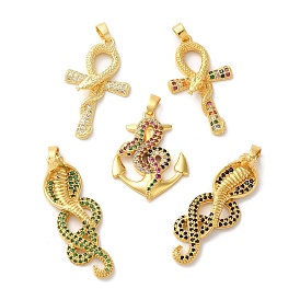 Rack Plating Brass Micro Pave Cubic Zirconia Pendants, Long-Lasting Plated, Lead Free & Cadmium Free