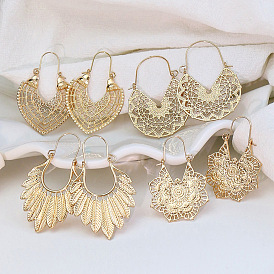Bohemian Heart-Shaped Hollow Flower Earrings Ethnic Vintage Dangle Jewelry