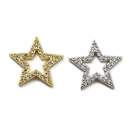 Rack Plating Brass Cubic Zirconia Charms, Lead Free & Cadmium Free, Long-Lasting Plated, Star