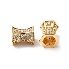 Brass Micro Pave Cubic Zirconia Beads, Real 18K Gold Plated