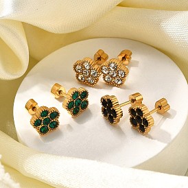 Ионное покрытие (ip) 304 серьги-гвоздики из нержавеющей стали, со стразами, реальный 14 k позолоченный, цветок