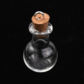 Glass Bottle Pendants, with Soft Wooden Plug, Openable Bottle, Refillable Bottles