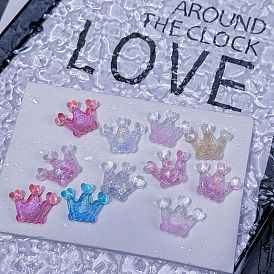 Светящиеся кабошоны из прозрачной смолы, Корона с сердцем, с блеском порошок, светится в темноте, граненые