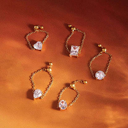 304 Регулируемые кольца цепи из нержавеющей стали с инкрустацией кубическим цирконием, прозрачные, золотые