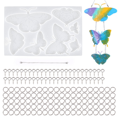 DIY Butterfly Wind Chime Making Kits, including Butterfly Molds, Iron Chains, Iron Jump Rings, Iron Eye Pins