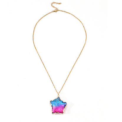 Colorful Crystal Fluorite Pentagram Necklace for Women - Boho Statement Jewelry