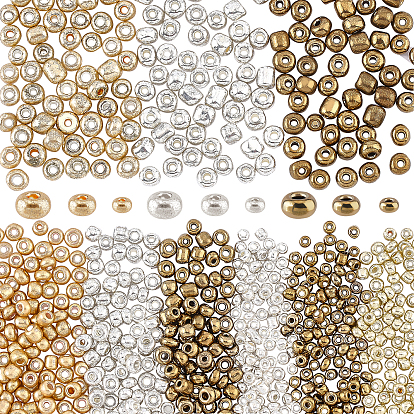 9 Style Glass Seed Beads, Metallic Colours Style, Round