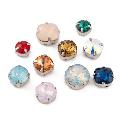 Шить на горный хрусталь, k 9 стеклянный страз, настройки латунных зубцов платинового тона, аксессуары для одежды, граненые, квадратный