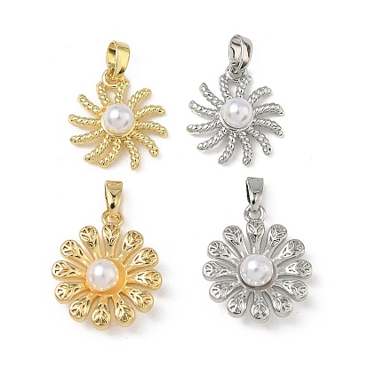Латунные подвески, цветочный шарм, с abs имитационными жемчужными бусинами 