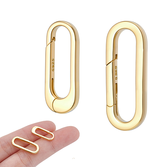 2 шт. 2 стили 925 кольца с пружинным затвором из стерлингового серебра, прямоугольные