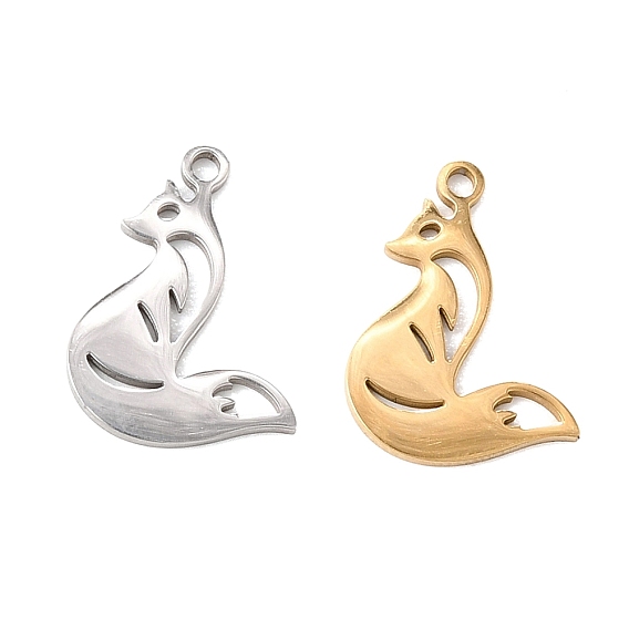 201 Stainless Steel Pendants, Fox Charms, Cut-Out