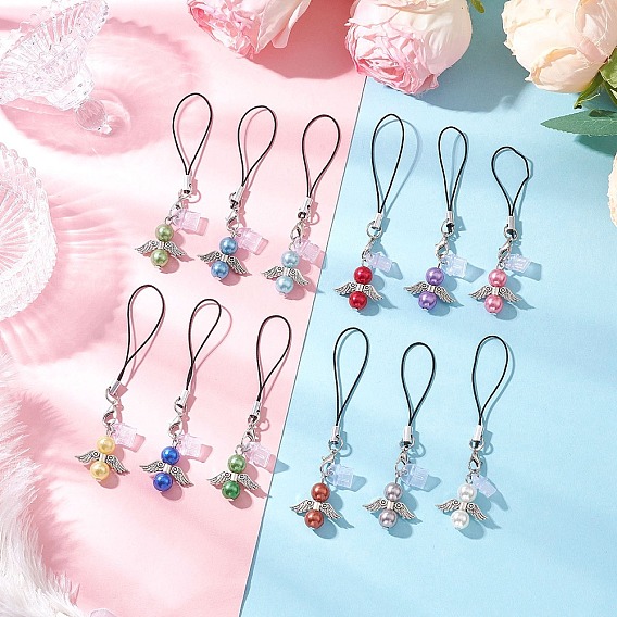 Аксессуары для мобильных ремней angel, с искусственными жемчужными акриловыми бусинами, пылезащитными заглушками из ПВХ, петлей для шнура, бусинами в тибетском стиле и железными штифтами с плоскими головками