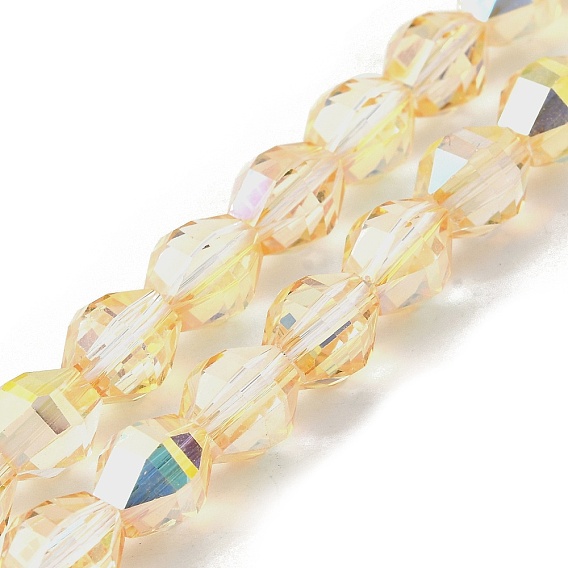 Стеклянные бусины с гальваническим покрытием , двухконусные, с половиным покрытием, граненые