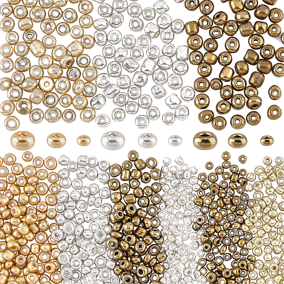 9 Style Glass Seed Beads, Metallic Colours Style, Round