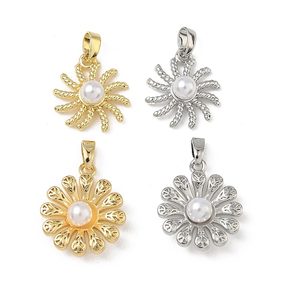 Латунные подвески, цветочный шарм, с abs имитационными жемчужными бусинами 