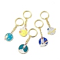 Space Theme Alloy Enamel Flat Round Pendant Keychain, with Iron Ring