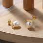 925 Sterling Silver Stud Earrings with Pearl Beaded, with S925 Stamp