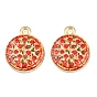Printed Alloy Pendants, Flat Round & Pizza Charms, Golden, Rack Plating