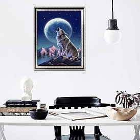 Moon Night Howling Wolf on the Peak Diamond Painting Kits for Adults, DIY Full Drill Diamond Art Kit, Picture Arts and Crafts for Beginners
