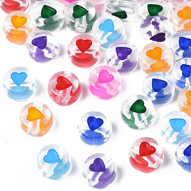 Perles en émail acrylique transparent, plat et circulaire avec coeur