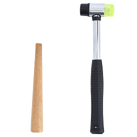 Ensembles d'outils de bijoux, 1 Tige de façonnage d'anneau en bois de chêne avec 1 Marteaux en caoutchouc à deux voies installables en fer