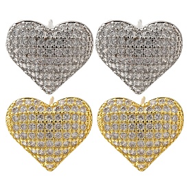 Rack Plating Heart Brass Pave Clear Cubic Zirconia Stud Earrings, Lead Free & Cadmium Free, Long-Lasting Plated