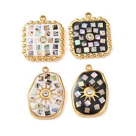 304 нержавеющей стальной эмали подвески, квадратные/самородки подвески, с раковиной и горный хрусталь, золотые