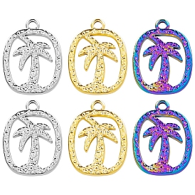 304 Stainless Steel Pendants, Textured, Oval with Coconut Tree Charm