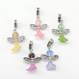 Прекрасное свадебное платье ангел сплав европейский болтаться большие отверстия подвески, со стеклянными шариками и прозрачных акриловых бусин, 38 мм, отверстие : 5 мм