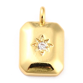 Brass Clear Cubic Zirconia Charms, Long-Lasting Plated, Shield with Sun