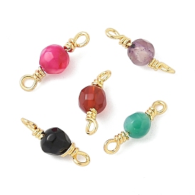 Крашеный натуральный агат граненые круглые подвески-соединители, с петлями из латунной проволоки, реальный 18 k позолоченный, стойки покрытие, долговечный