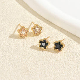 201 Ohrstecker aus Edelstahl mit Zirkonia-Pavé für Damen, Stern, golden