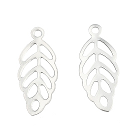 Leaf 201 Stainless Steel Charm Pendants, Smooth Surface, 13x5.5x0.5mm, Hole: 1mm