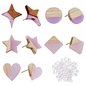 Olycraft 10 Pair 5 Style Resin & Wood Stud Earrings Set, with 304 Stainless Steel Pin, Mix Shaped
