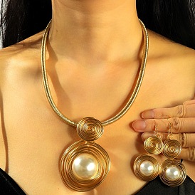 Овальные акриловые искусственные жемчужины, обернутые алюминиевой проволокой, с подвесками из искусственной кожи и комплектами серег-подвесок